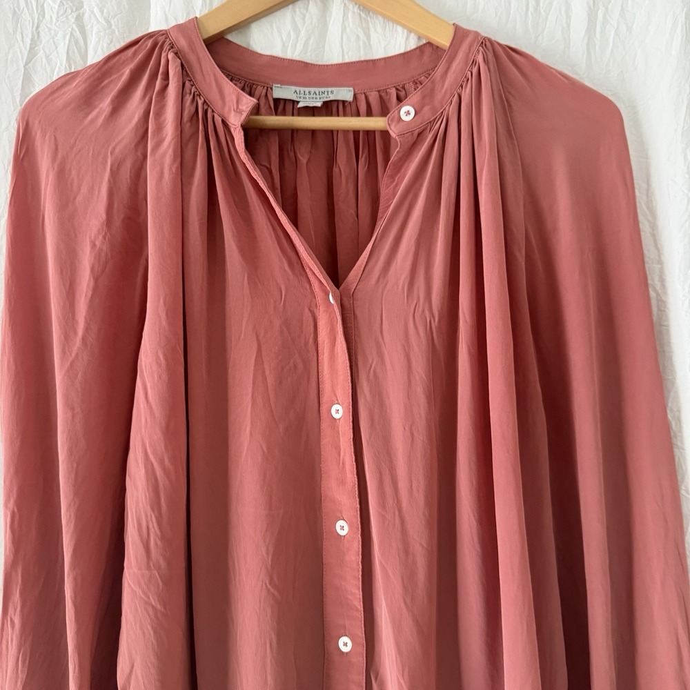All Saints Womens Long‎ Sleeve Hezzy Blouse Top Size US 6 Coral Salmon Pink - Picture 2 of 12